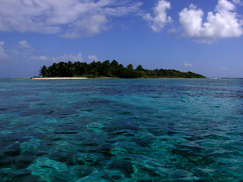 tropical island in clear blue water