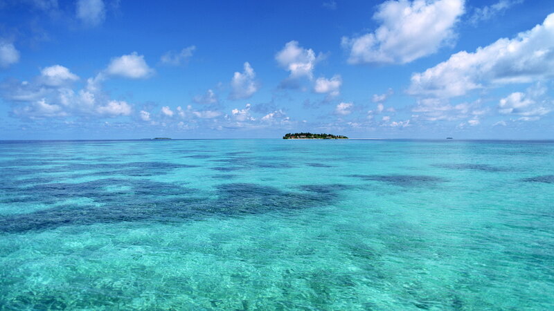 tropical island in clear blue water