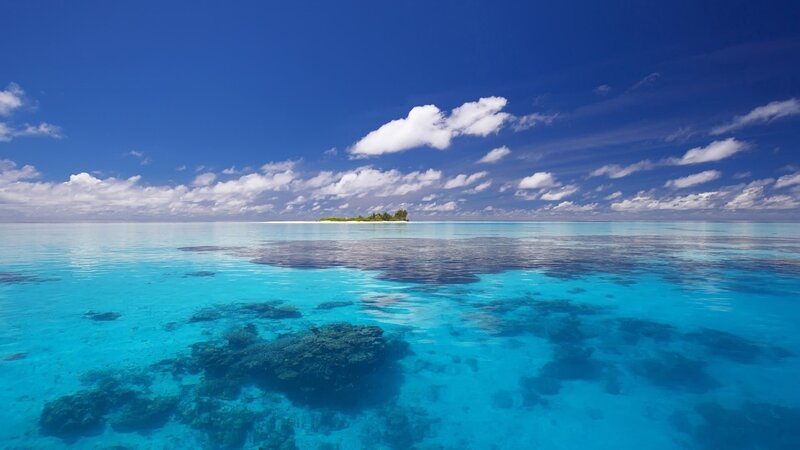 tropical island in clear blue water