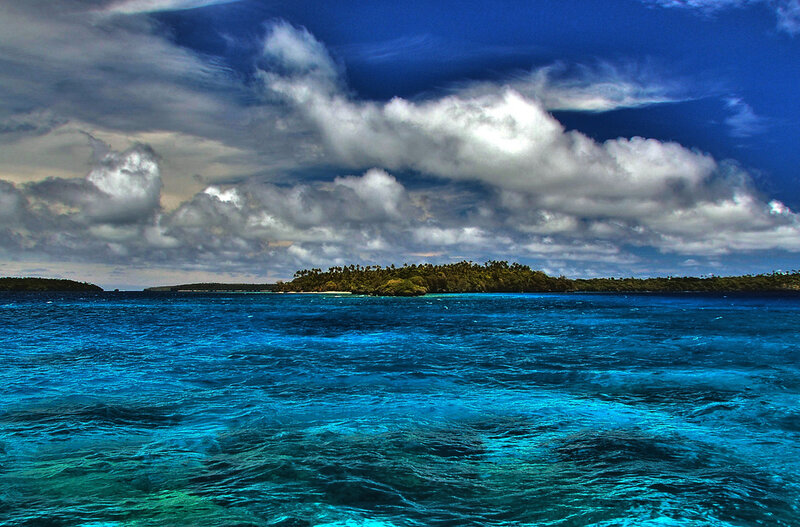 Tropical Island in Ocean — Blue, Dramatic