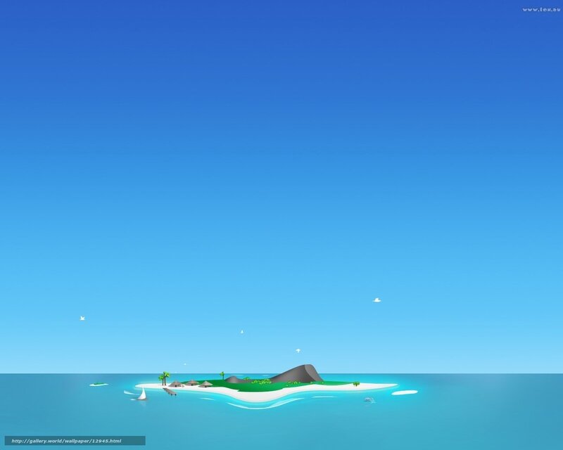 Tropical Island in Ocean — Blue, Serene, Afternoon, Digital Art