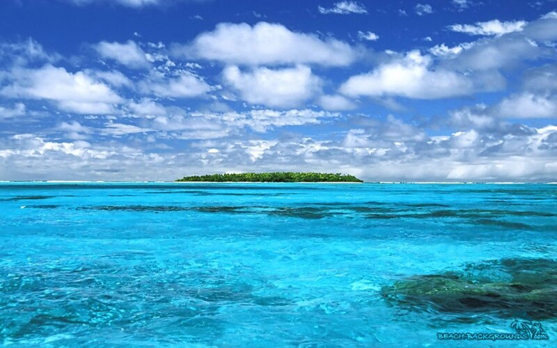 Tropical Island in Ocean — Blue, Serene, Afternoon, Photograph, Sky, Clouds