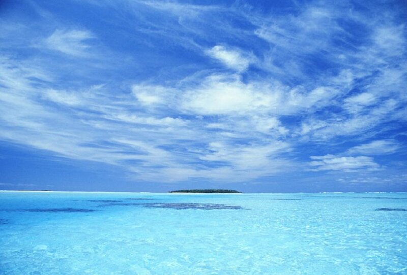 Tropical Island in Ocean — Blue, Serene, Afternoon, Photograph, Sky