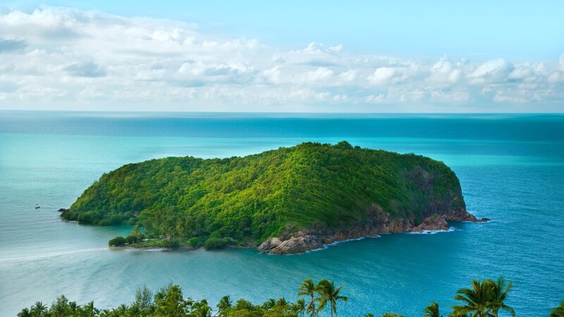tropical island in turquoise sea