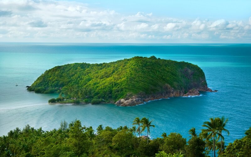 tropical island in turquoise sea