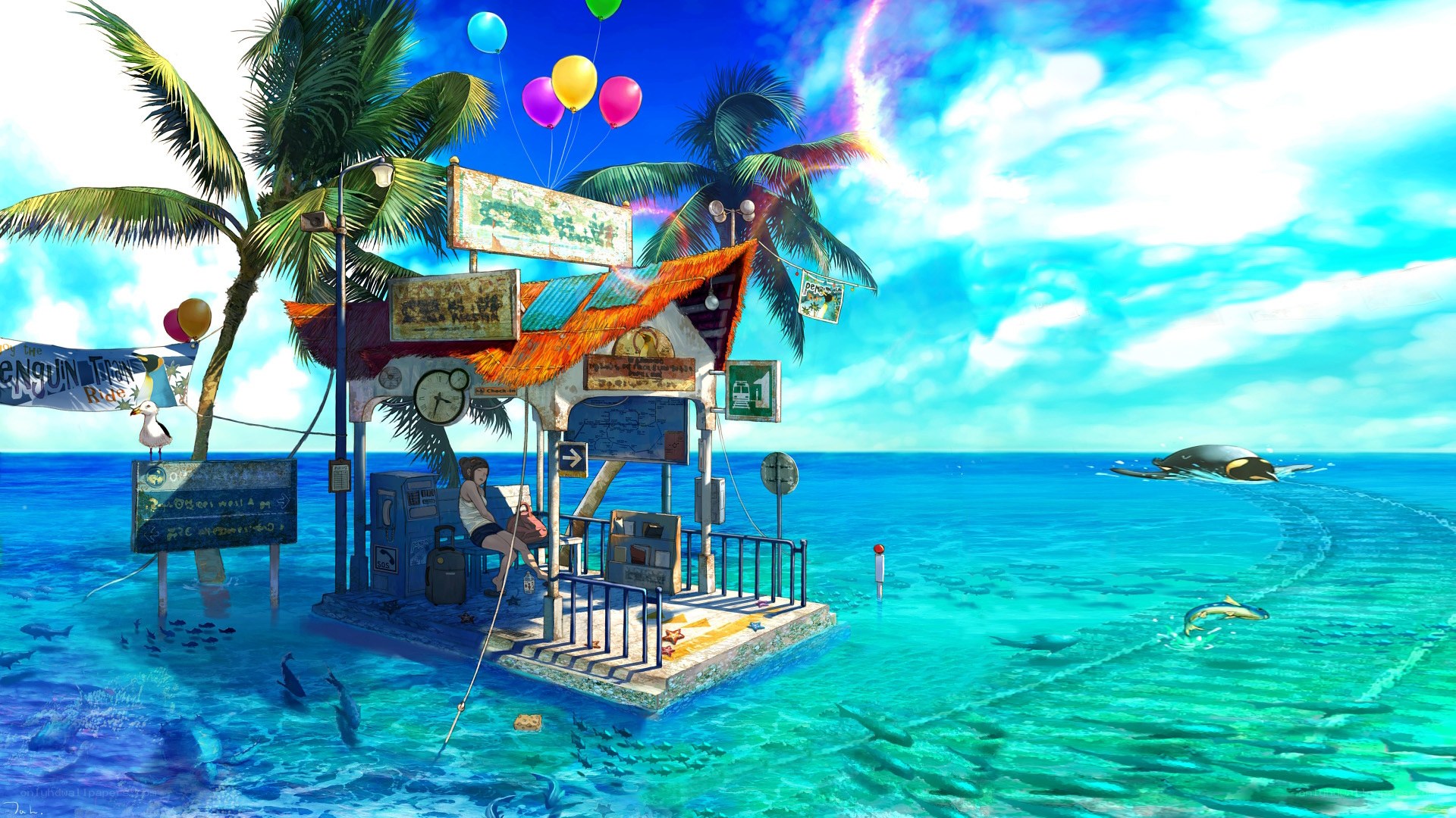 tropical island kiosk scene