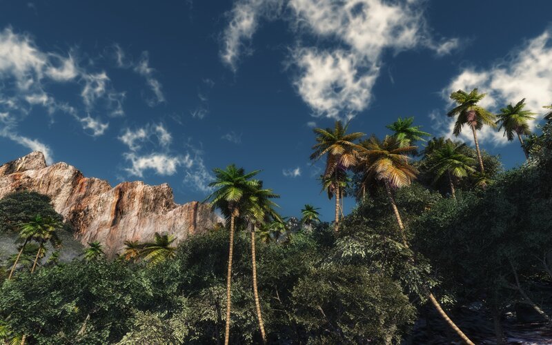 Tropical Island Landscape — Blue, Serene, Afternoon, 3d Render, Palm Trees