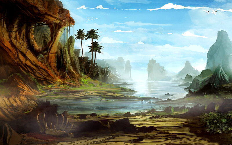 Tropical Island Landscape — Blue, Serene, Morning