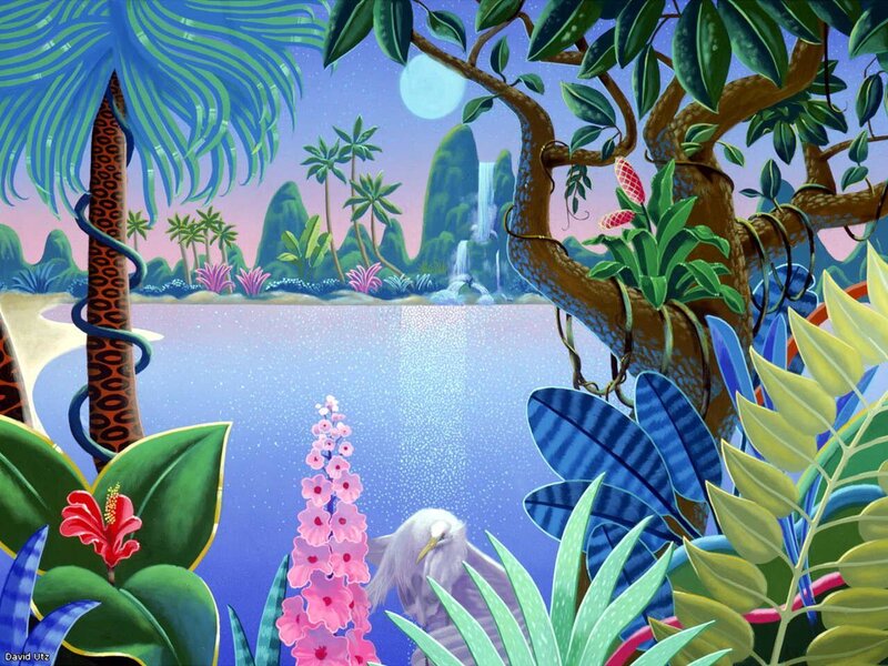 Tropical Island Landscape — Blue, Serene, Night