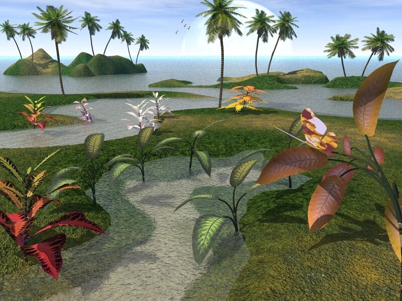 Tropical Island Landscape — Green, Serene, Afternoon, 3d Render, Palm Trees