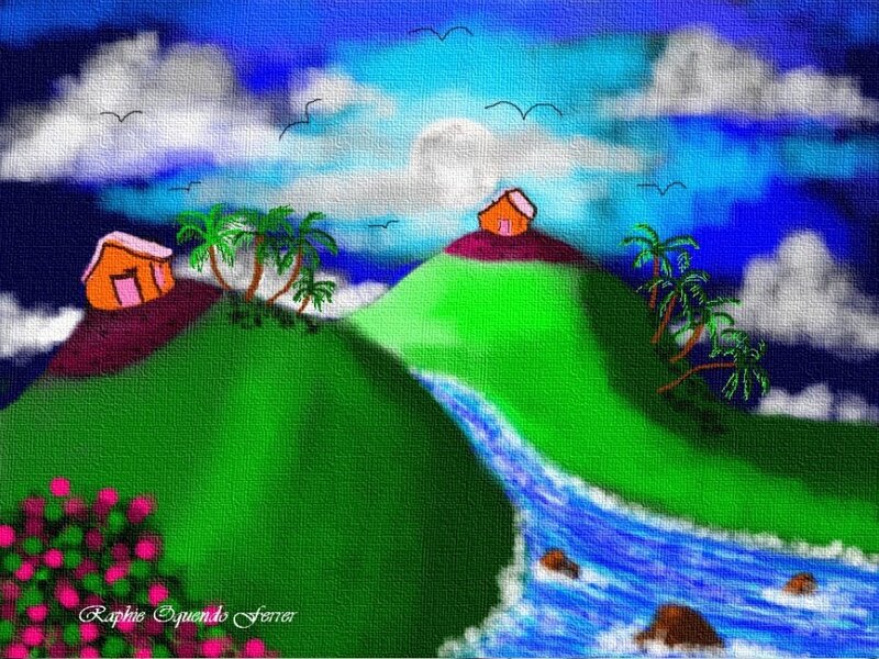 Tropical Island Landscape — Green, Serene, Afternoon, Digital Art