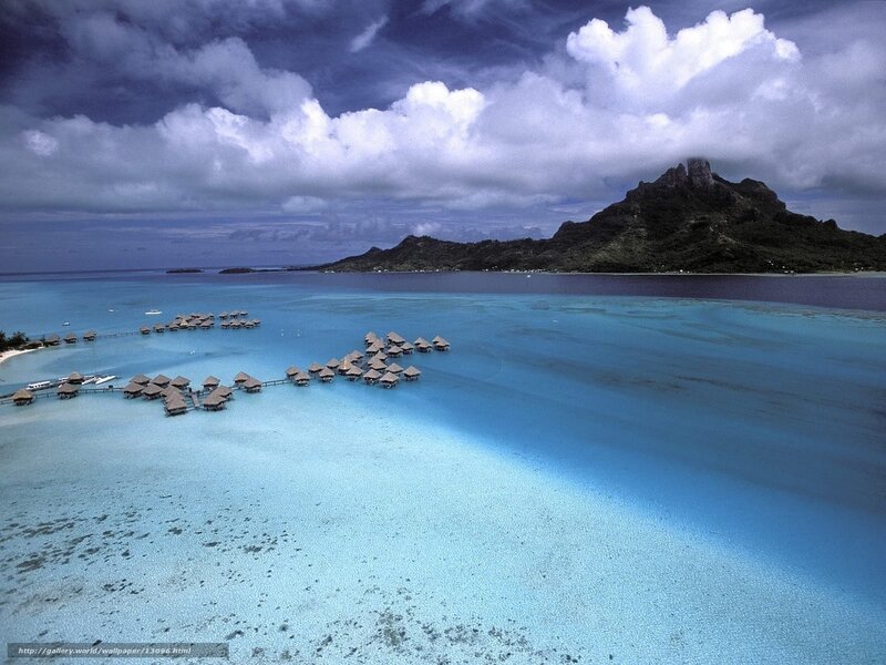 Tropical island overwater bungalows
