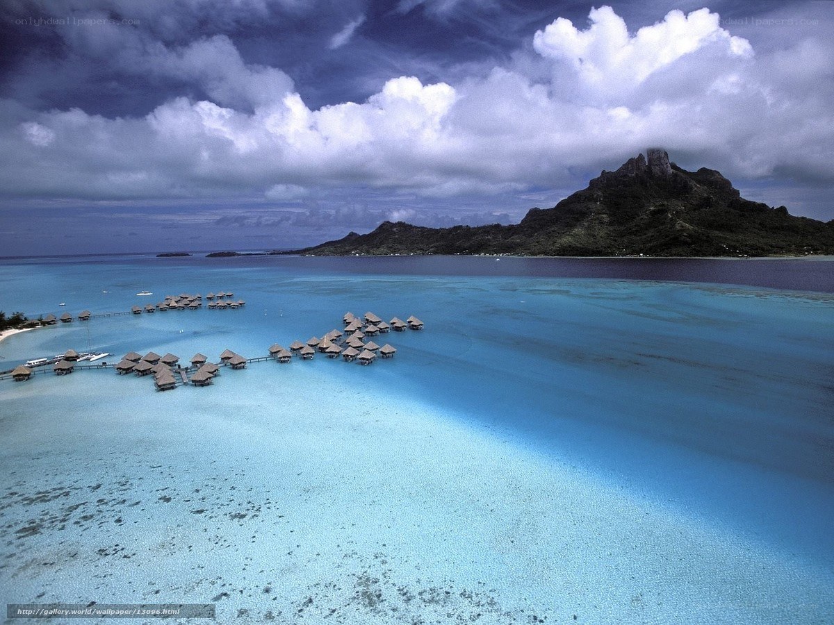 Tropical island overwater bungalows