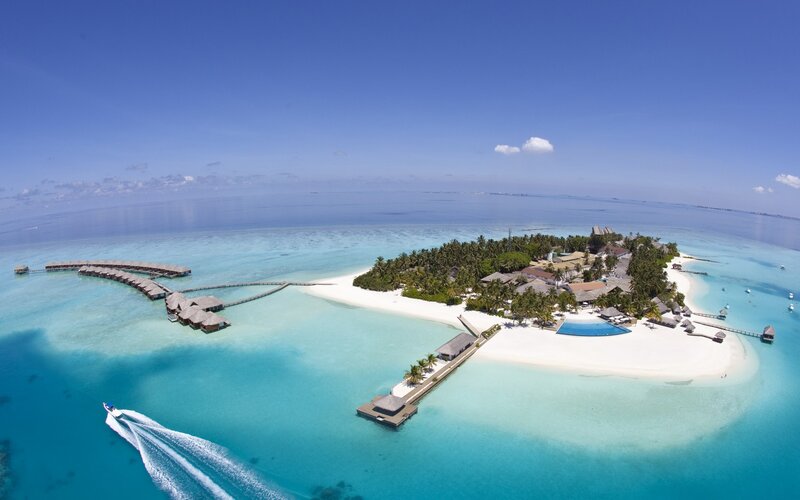tropical island resort aerial view