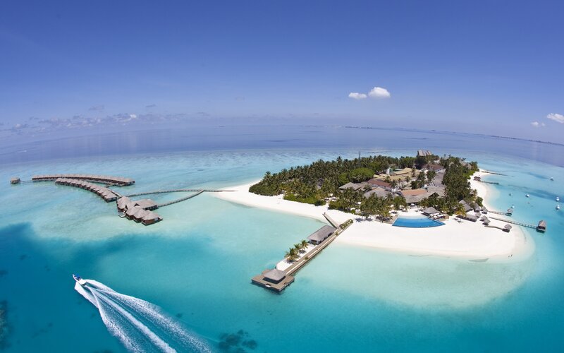 tropical island resort aerial view