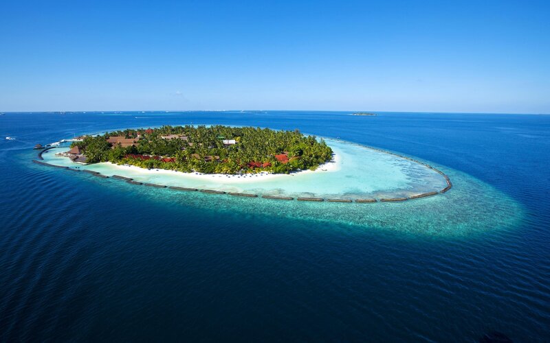 tropical island resort aerial view