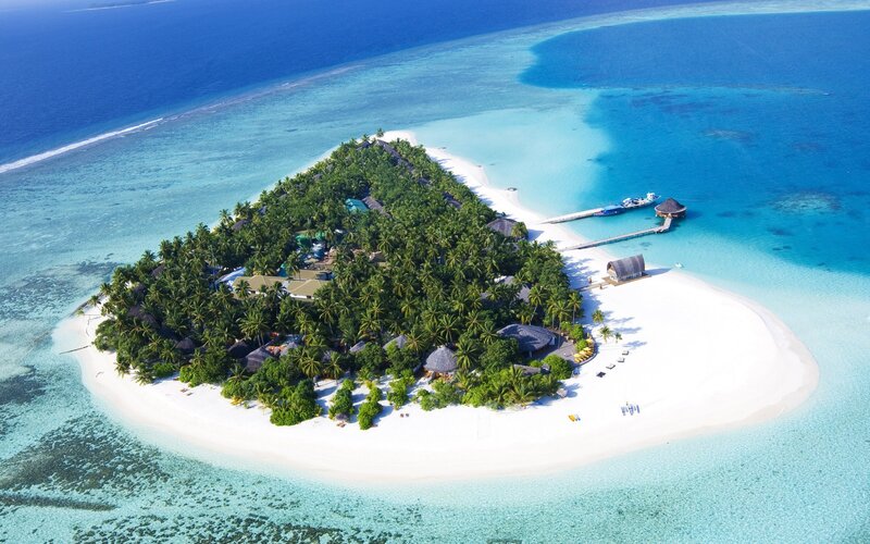 tropical island resort aerial view