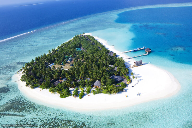 tropical island resort aerial view