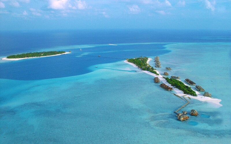 tropical island resort aerial view