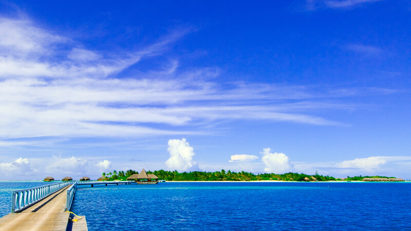 Tropical Island Resort — Blue, Serene, Afternoon, Photograph, Pier