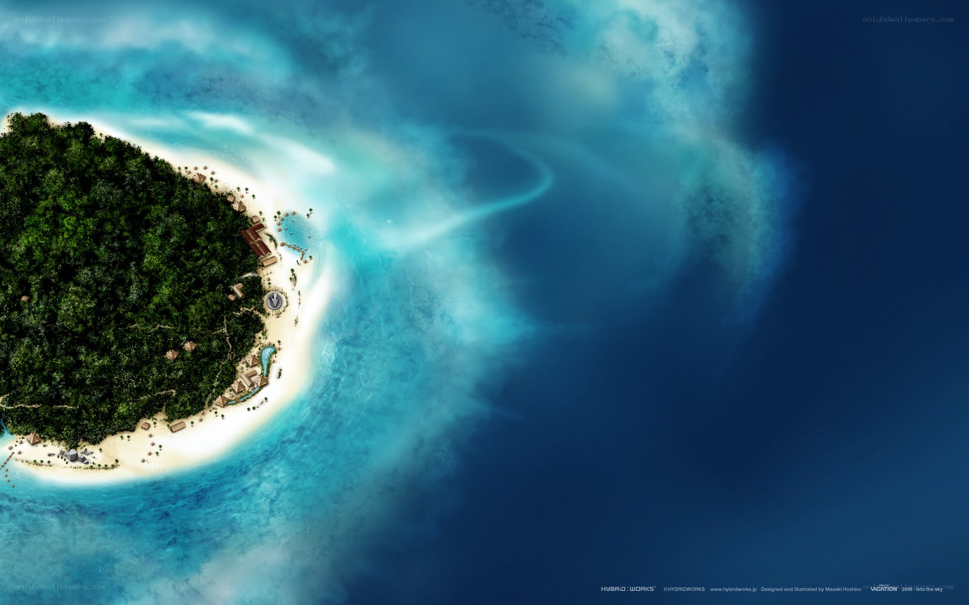 tropical island resort from above