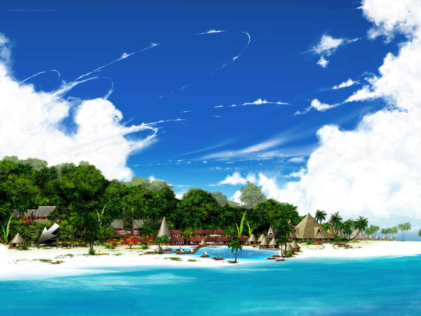 Tropical island resort scene