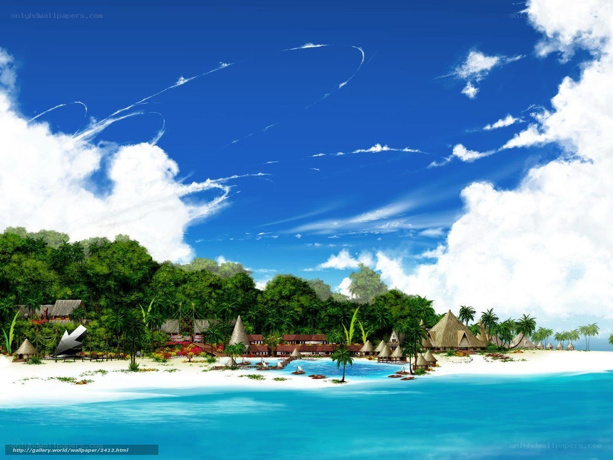 Tropical island resort scene