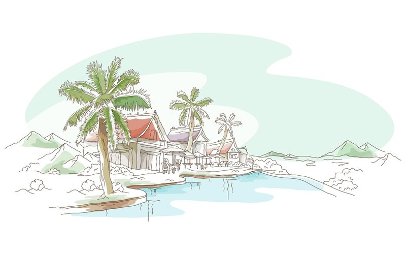 tropical island resort sketch