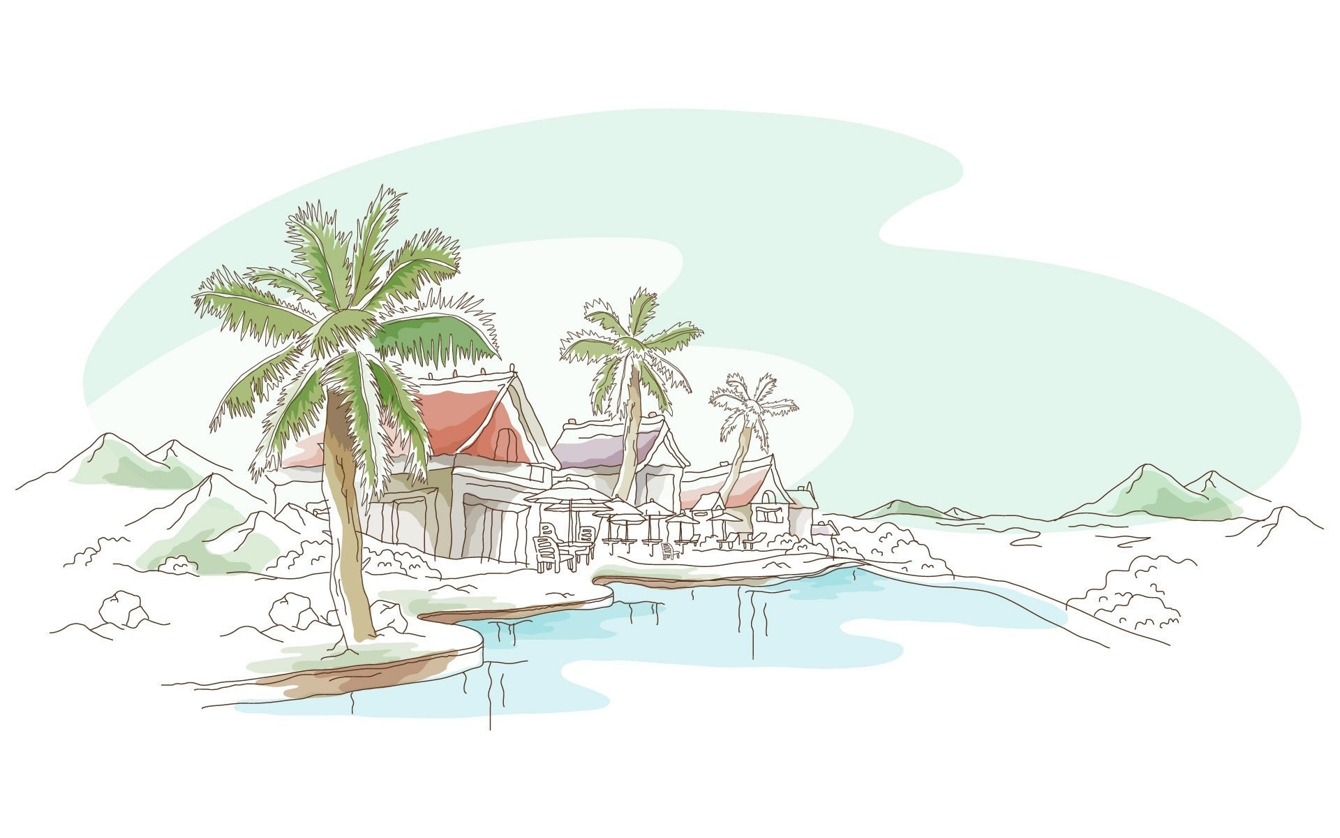 tropical island resort sketch