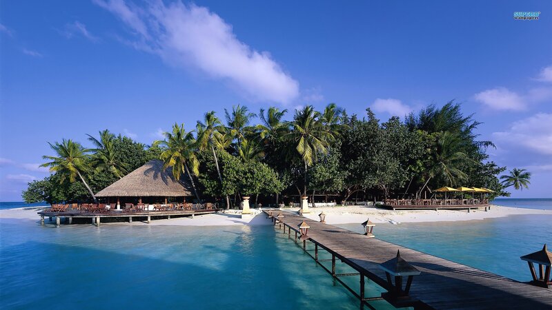 tropical island resort with pier