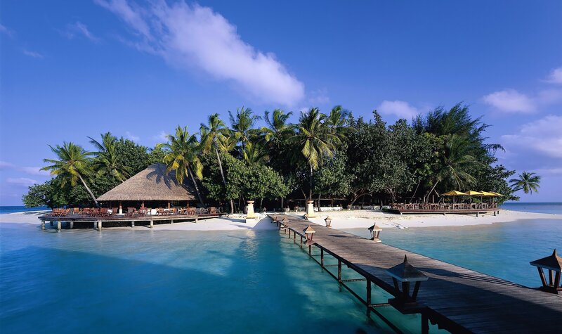 tropical island resort with pier