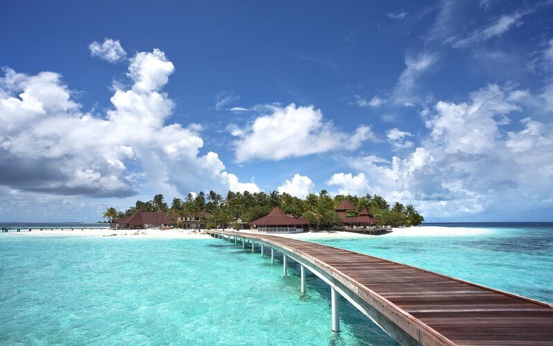 tropical island resort with pier