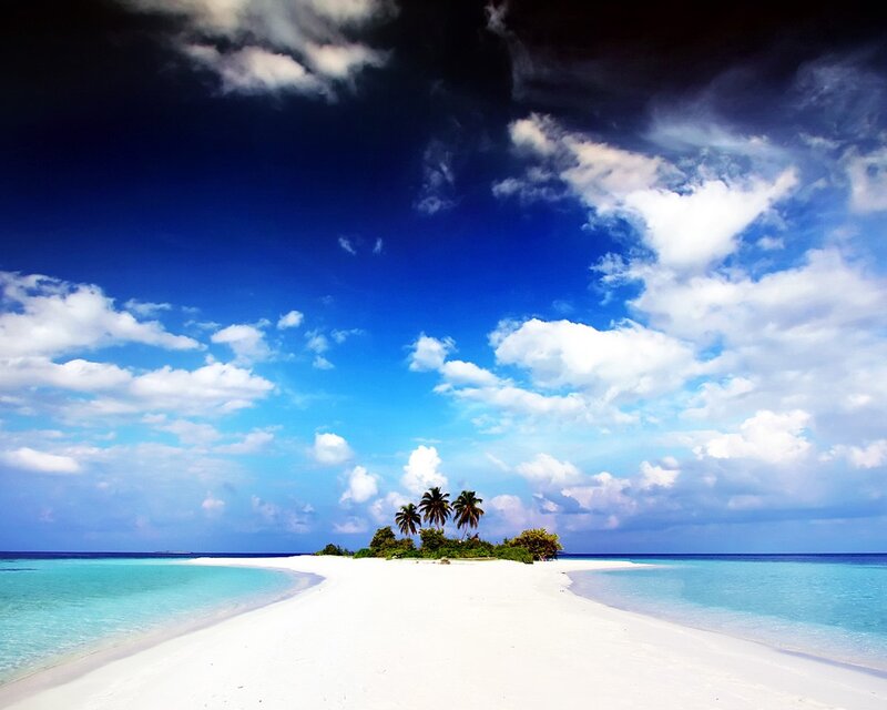 Tropical Island Sandbar — Blue, Serene