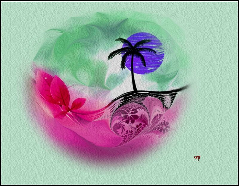 Tropical Island Scene — Pink
