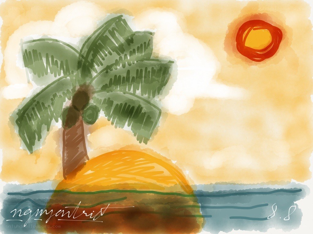 tropical island sunset