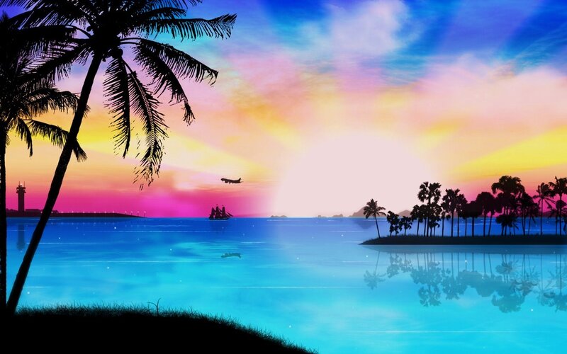 Tropical Island Sunset — Blue