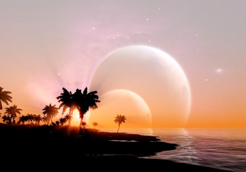 Tropical Island Sunset — Orange, Serene