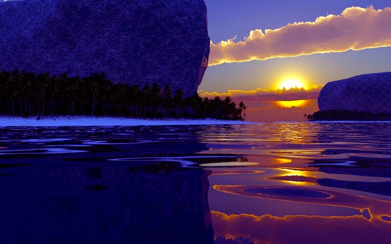 Tropical Island Sunset — Purple