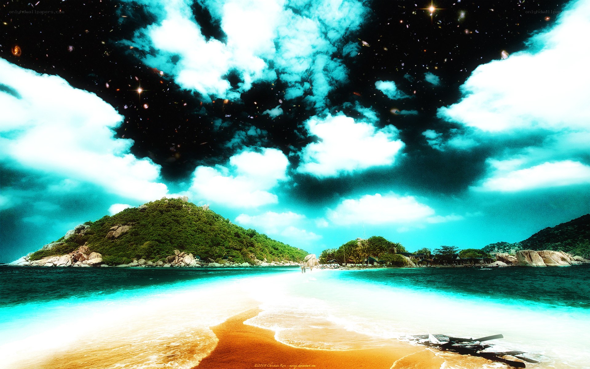 tropical island under starry sky