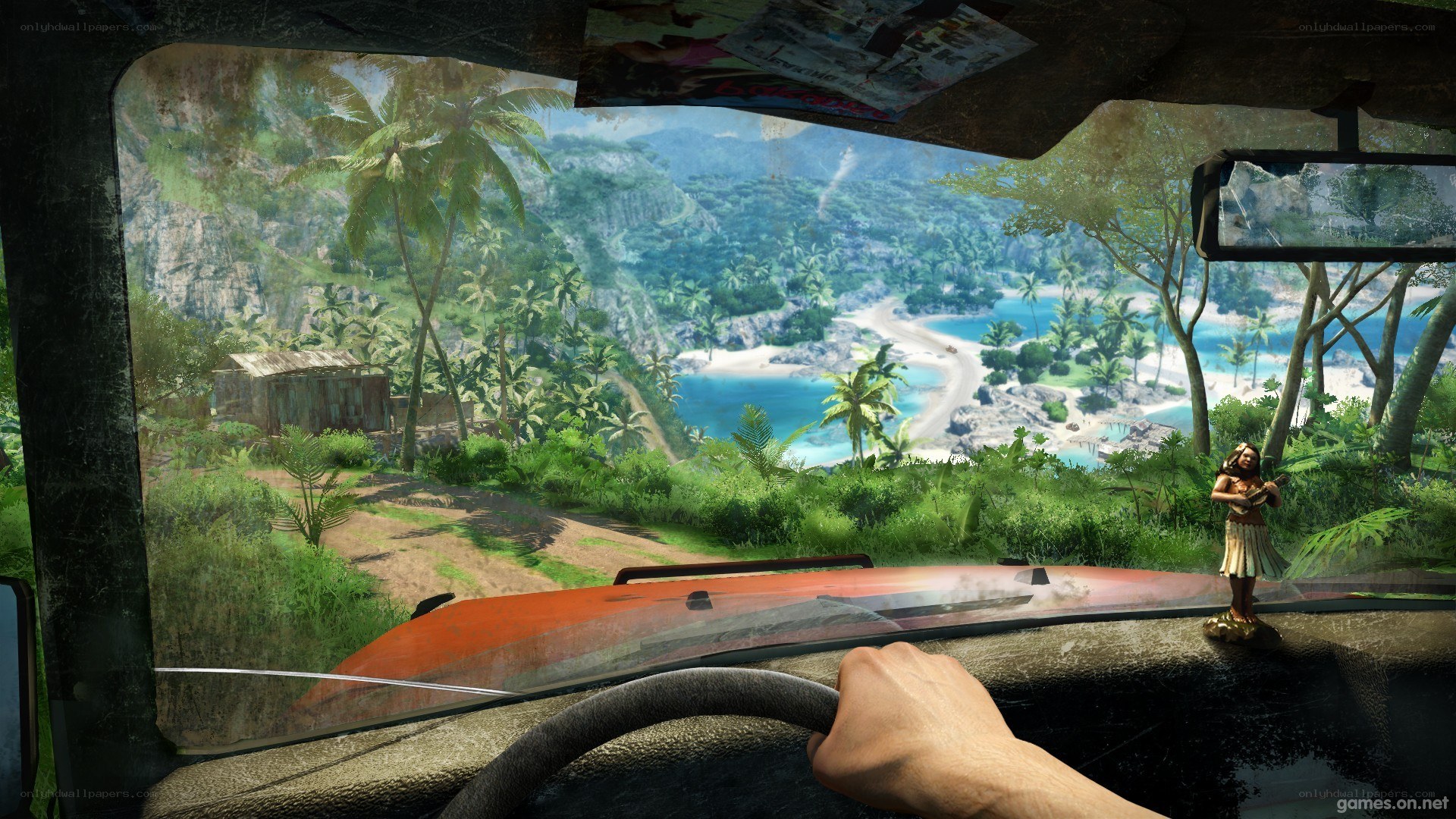 tropical island view from car