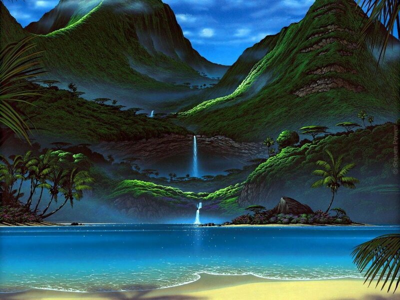 Tropical Island Waterfall