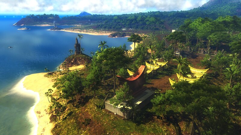 tropical island with ancient ruins