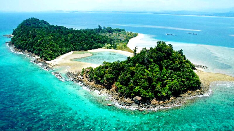 Tropical Island with Beach — Blue, Serene, Afternoon, Photograph, Ocean, Trees