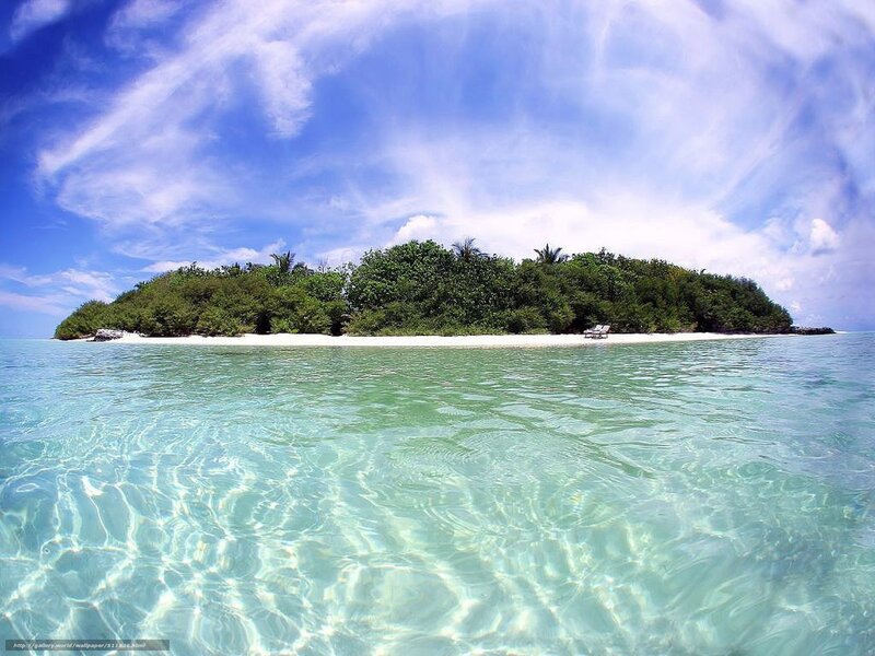Tropical Island with Beach — Blue, Serene, Afternoon, Photograph, Trees, Sand