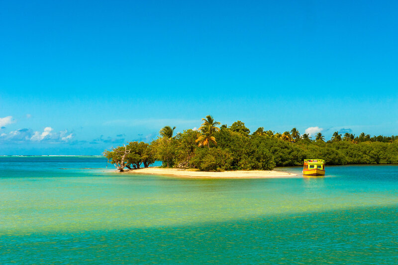 Tropical Island with Boat — Blue, Serene