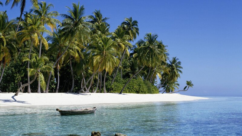 Tropical Island with Boat — Blue