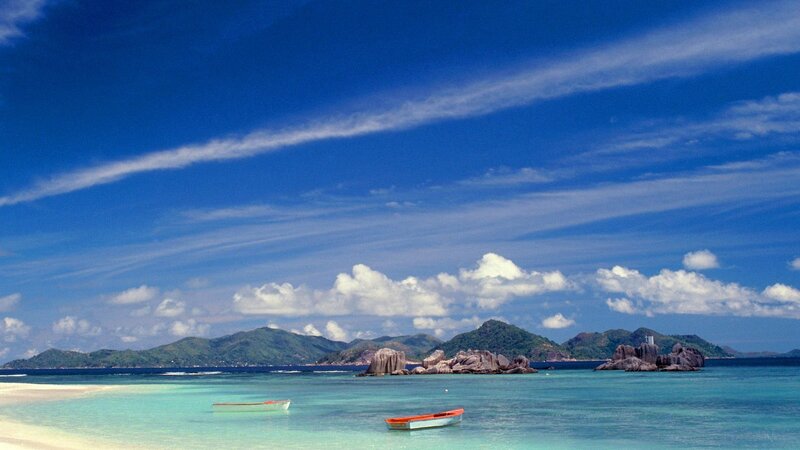 tropical island with boats