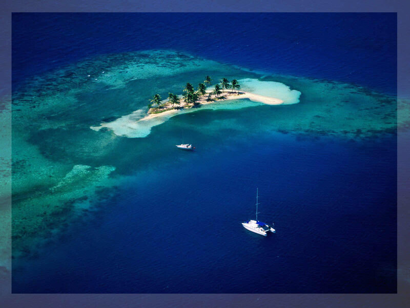 Tropical Island with Boats — Blue