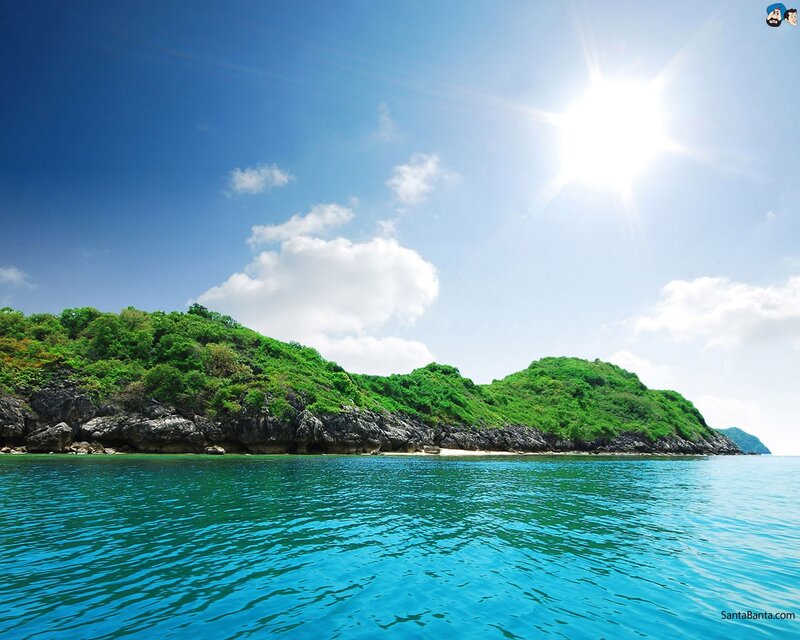 tropical island with clear blue water
