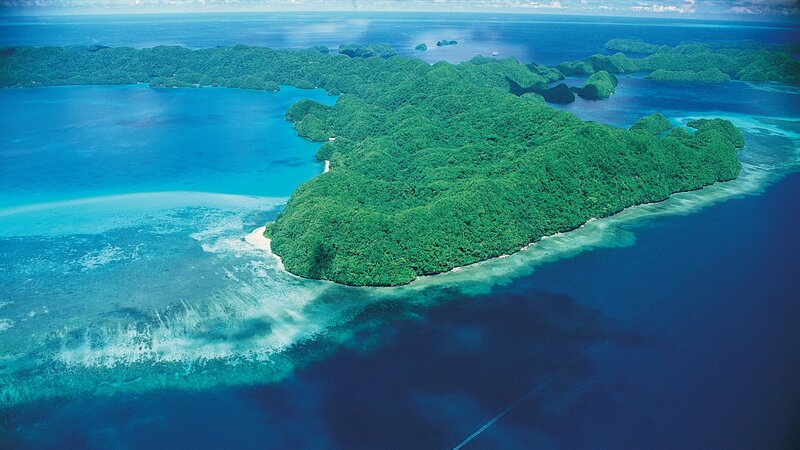 tropical island with coral reef